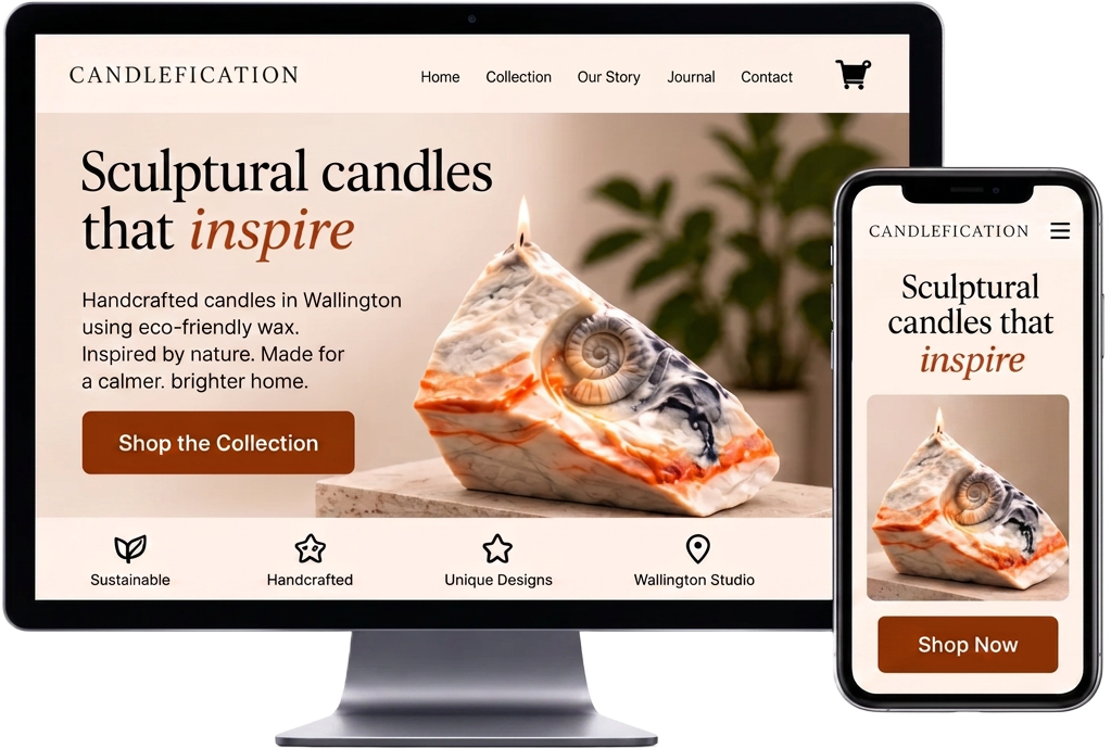 Candlefication website shown on a monitor and phone